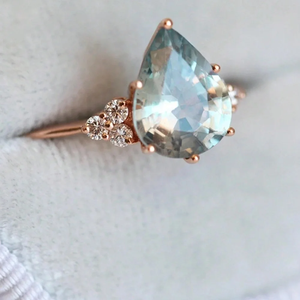Elegant Rose Gold Plated and Blue Pear Gemstone Fairycore Ring - Picture 5 of 9